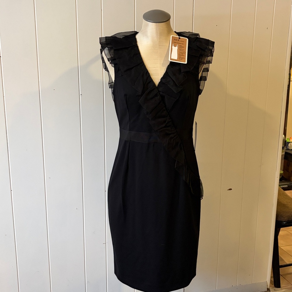 Nue by Shani Black Asymmetrical Ruffle Dress